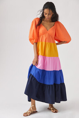 Farm Rio Tiered Colourblocked Maxi Dress