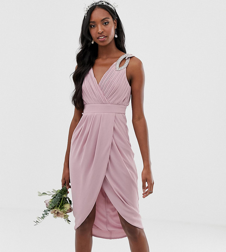 pink wrap bridesmaid dress