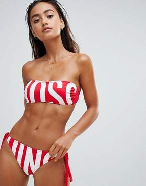 Moschino Logo Print Bandeau Bikini Set