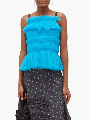 Molly Goddard Betsy Hand-smocked Tulle Top - Blue