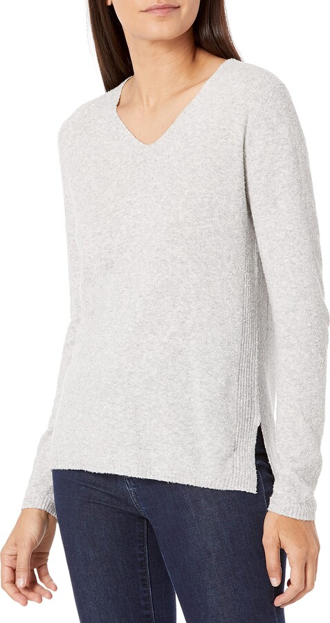Autumn Essentials Women's Lightweight Soft Boucle V-Neck Sweater Top Small  Heather Grey - ShopStyle