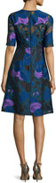 Thumbnail for your product : Lela Rose Holly Leaf Half-Sleeve Dress, Lapis/Multi