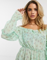 Thumbnail for your product : ASOS DESIGN DESIGN tie shoulder cowl neck chiffon beach dress in ditsy floral print