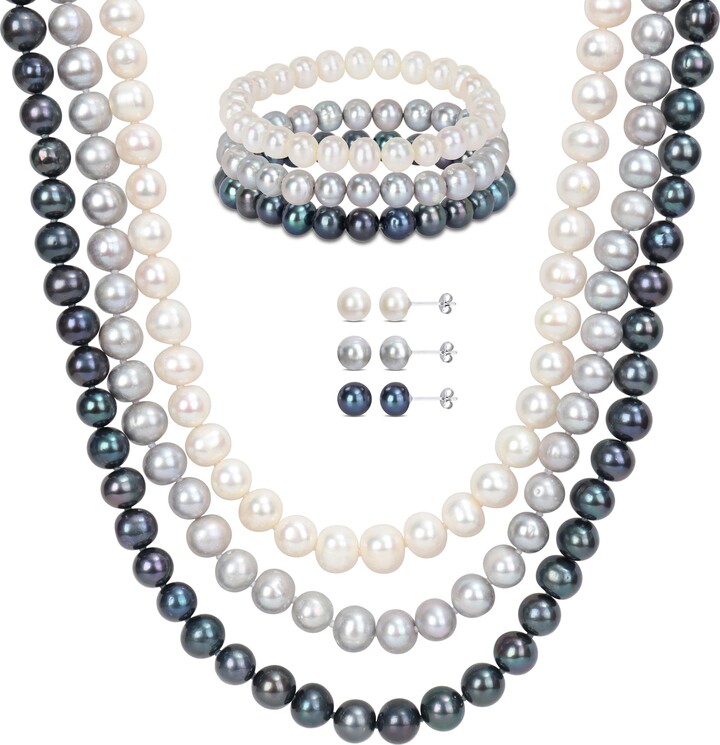 Necklace, Round White Freshwater Pearl Strand, 7.5-8mm, 17.5, 18KY