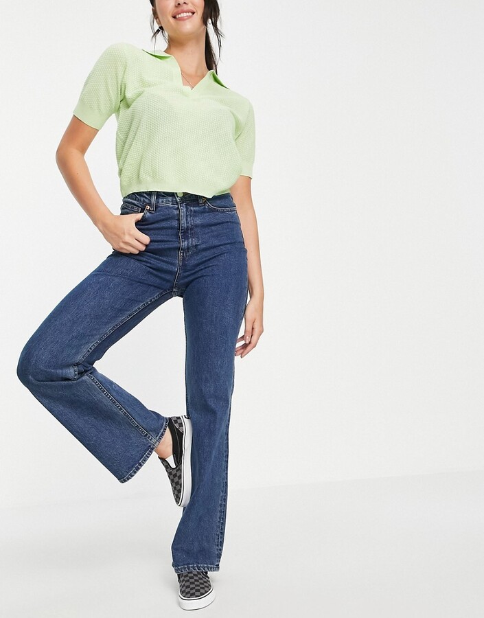 Monki Kaori cotton flared jeans in la lune blue - ShopStyle