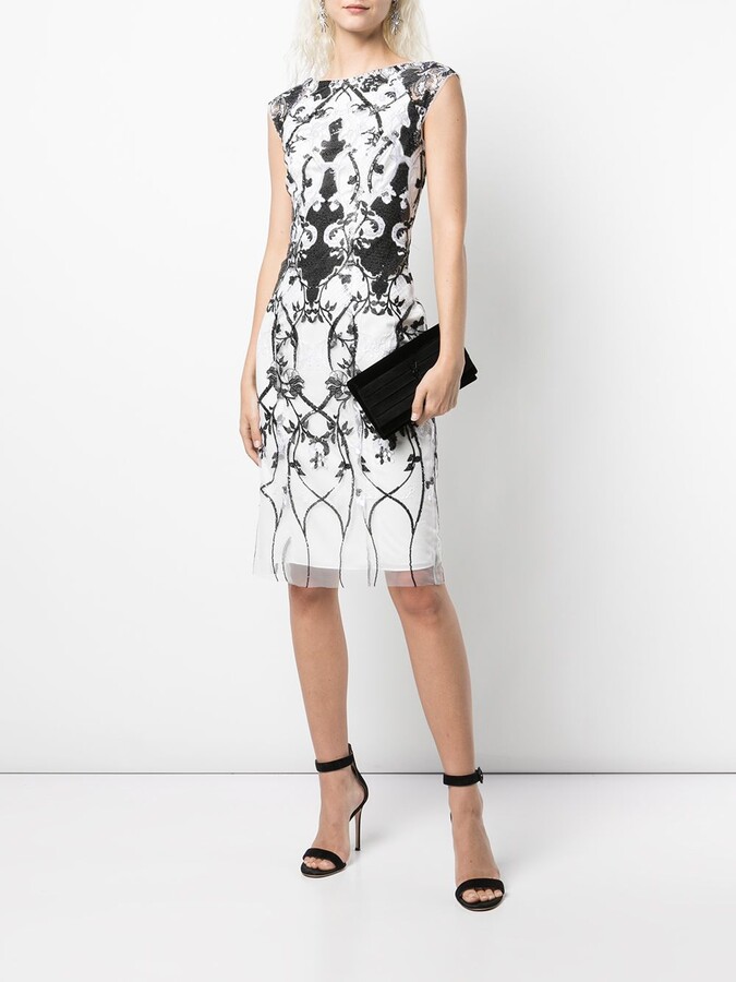marchesa notte embroidered cocktail dress
