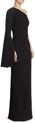 SOLACE London Ysabel One-Shoulder Bell-Sleeve Gown