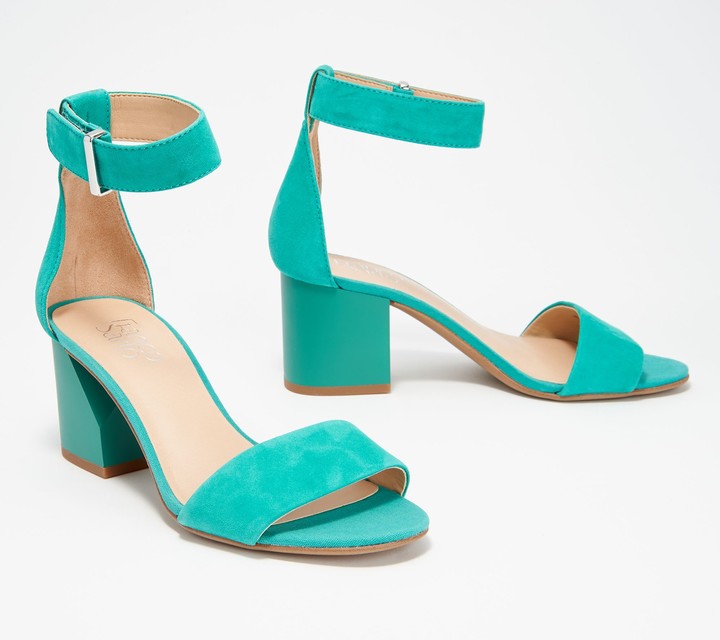 teal block heels