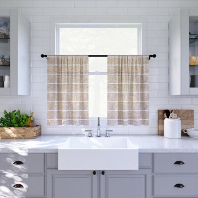 Clean Window Striped Tailored Kitchen Curtain