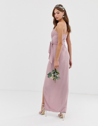 TFNC bridesmaid exclusive bandeau wrap midaxi dress with pleated detail in pink