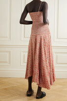 Thumbnail for your product : Proenza Schouler White Label Asymmetric Smocked Floral-print Woven Midi Dress - Light brown