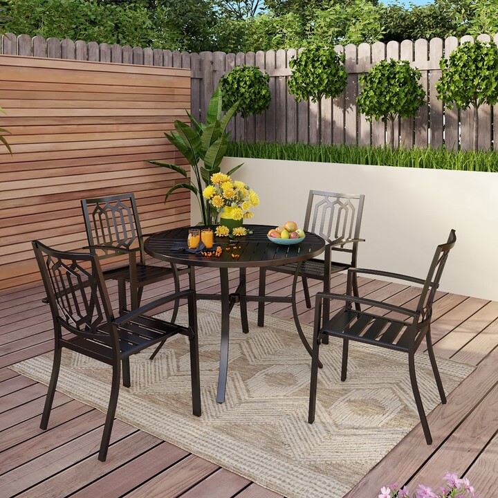 PATIO TIME 5Piece Geometrically Stamped Round Table & Stackable Dining