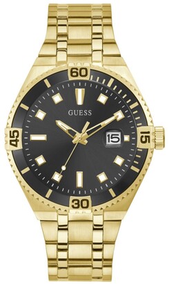 GUESS Men's Gold-Tone Stainless Steel Bracelet Date Watch 45mm - ShopStyle