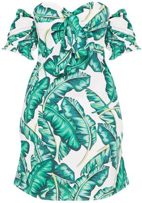 PrettyLittleThing Plus White Tropical Print Bardot Shift Dress