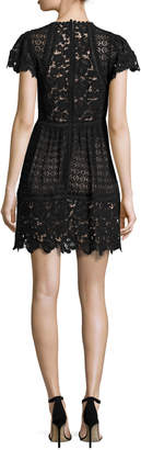 Rebecca Taylor Cap-Sleeve Mixed-Lace Dress, Black
