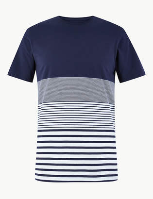 Marks and Spencer Pure Cotton Striped Crew Neck T-Shirt