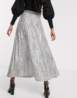 ASOS DESIGN sequin pleated maxi skirt in grey