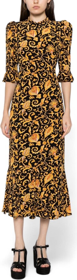 Rhode Resort Felix Midi Dress In Baroque Heart Floral Gold