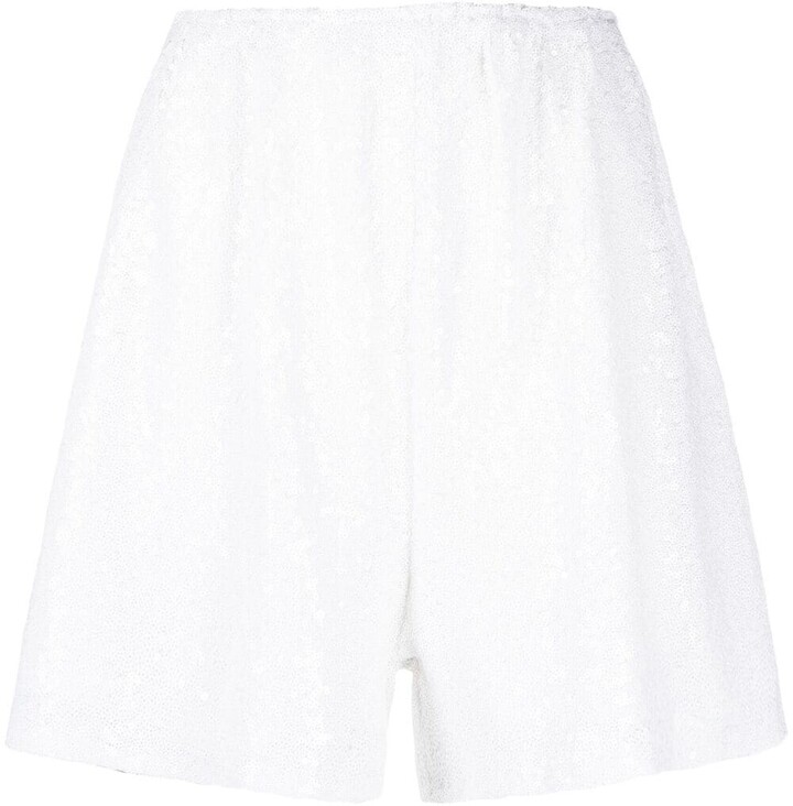 Cromoncent Womens Elastic-Waist Drawstring Sequins Glitter Shorts Pants 