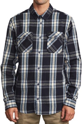 RVCA Mens Crushed Long Sleeve Woven Button Front Shirt
