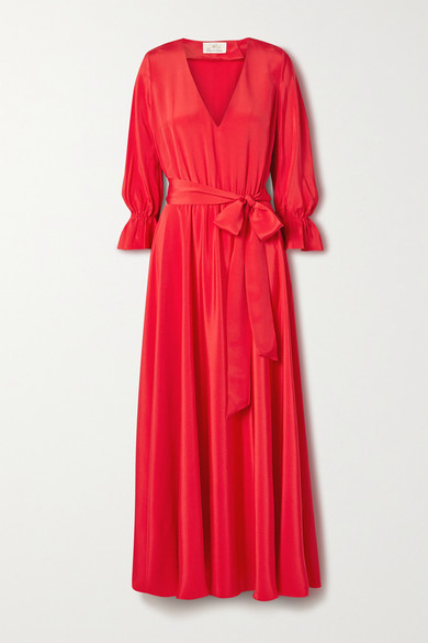 ARoss Girl x Soler Amanda Belted Silk Crepe De Chine Maxi Dress - Red ...
