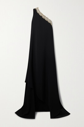 Reem Acra One-shoulder Embellished Crepe Gown - Black