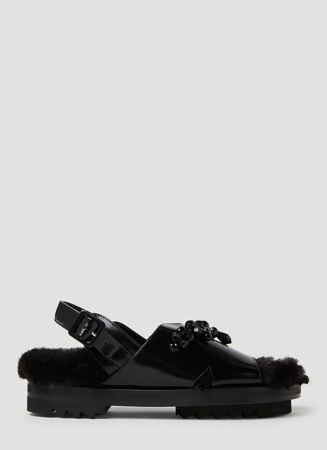 Simone Rocha Low Trek Faux Fur Sandals in Black - ShopStyle