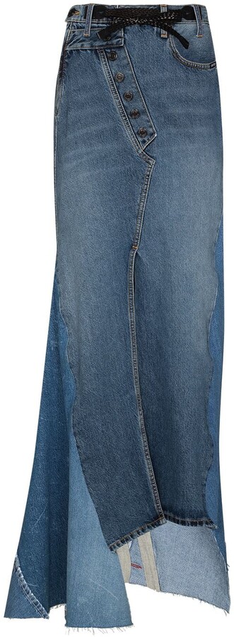 patchwork denim wrap skirt