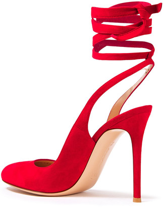 Gianvito Rossi Lace-up Suede Slingback Pumps