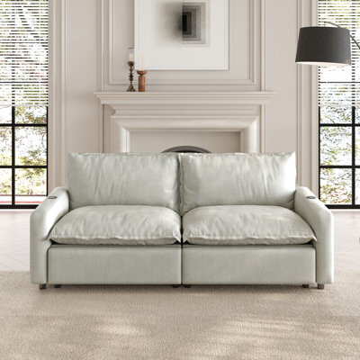 Latitude Run 2-Piece Modular Linen Power Reclining Sectional Loveseat Sofa With Zero-Gravity