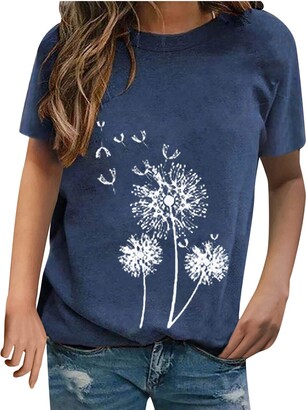 Kalorywee Coats KaloryWee Dandelion Printed T-Shirts for Women Short Sleeve Crew Neck Tops Ladies Casual Fashion Blouse S-3XL