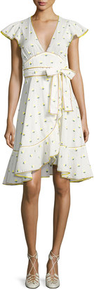 Marc Jacobs Printed Voile Ruffle-Sleeve Dress, White Pattern
