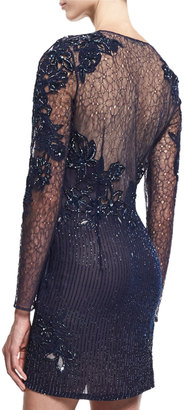 Roberto Cavalli Long-Sleeve Embellished Cocktail Dress, Indigo