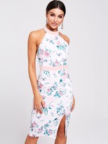 boutique lace racer neck bodycon dress