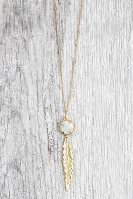 Stitch And Stone Long Stone Feather Charm Pendant Necklace
