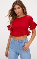 Thumbnail for your product : PrettyLittleThing Red Frill Shortsleeve Crop Top