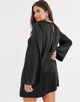 Thumbnail for your product : ASOS Curve DESIGN Curve long sleeve satin shift mini dress