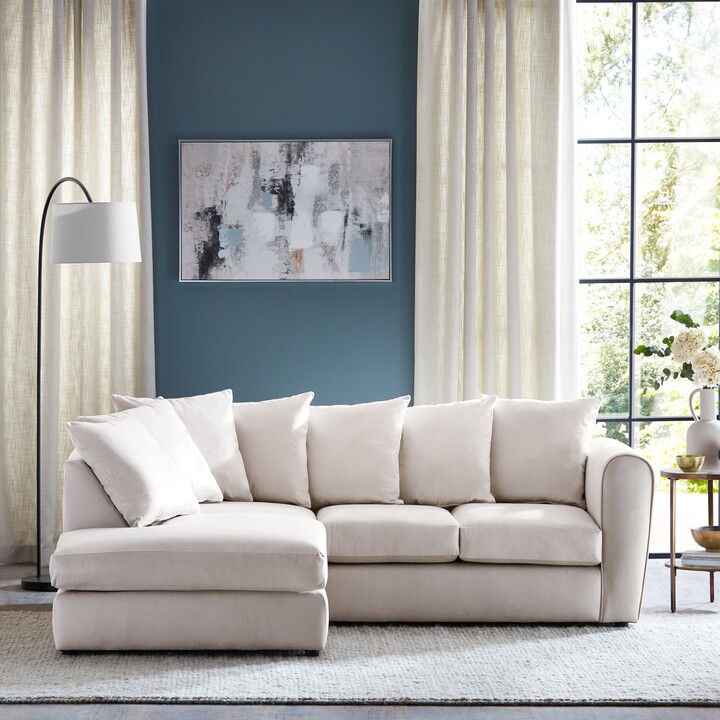 Dunelm Blake Opulent Velvet Curved Quilted Arm Corner Sofa Beige