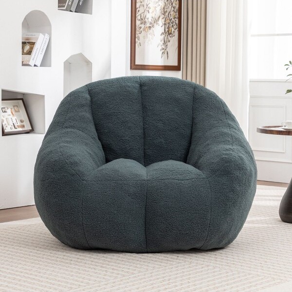 TUYOHWFluffyTeddyFabricBeanBagChair,MemoryFoamFloorChairforPlushComfort,ModernGamingLoungeChairforLivingRoom,Green