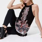 Thumbnail for your product : River Island Womens Petite black scarf tassel hem high neck top
