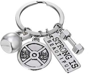 Rinhoo Unisex Fitness Gym Keychain with Quotes Workout Weight Plate Barbell Dumbbell Exercise Charms Keyring White Gold Plated /Gold Plated