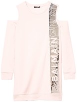 Thumbnail for your product : Balmain Kids Cold-Shoulder Long Sleeve Dress w/ Vertical Logo (Little Kids/Big Kids) (Pink) Girl's Clothing