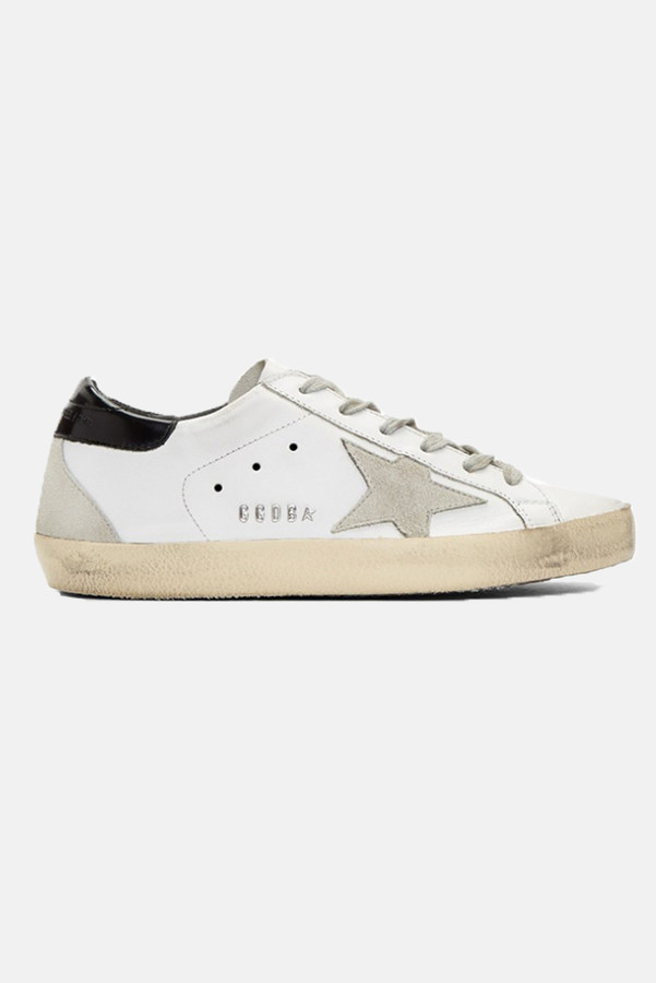 golden goose white and black superstar sneakers