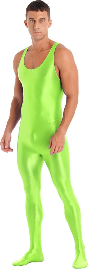 Zaldita Mens Shiny Oil Glossy Bodysuit Full Body Stocking Footed
