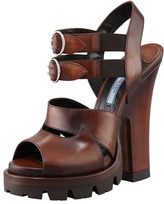 Thumbnail for your product : Prada High-Heel Double-Buckle Lug-Platform Sandal, Teak
