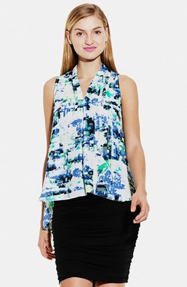 Vince Camuto Pleated Front Sleeveless V-Neck Blouse