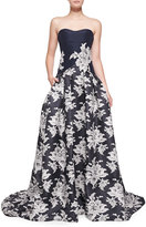Thumbnail for your product : Carolina Herrera Strapless Lace-Print A-Line Gown