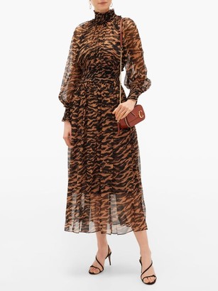 Zimmermann Wavelength Shirred Tiger-print Silk-chiffon Dress - Brown Print