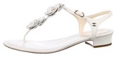 Thumbnail for your product : Chanel Camellia Accent Leather T-Strap Sandals White