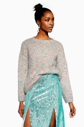 Topshop Womens Tinsel Oversized Jumper - Silver